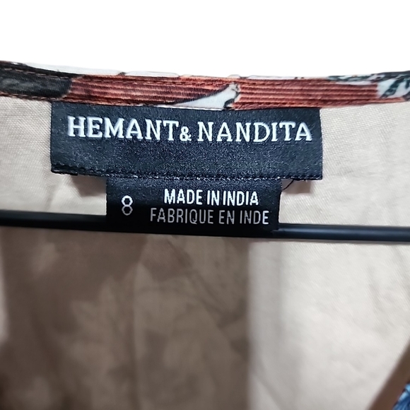 Hemant & Nandita Dress Size 8 Zeri Floral Boho Peasant Rust Orange Bird - Picture 4 of 6